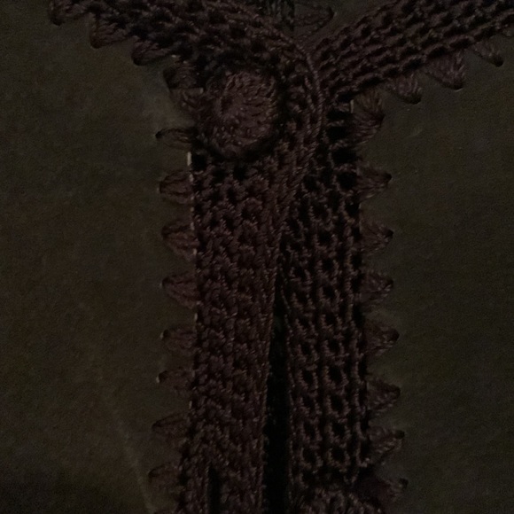 Brown Suede Leather Jacket With Crochet Bottom And Fringe Stitched Squares Med - Picture 9 of 12